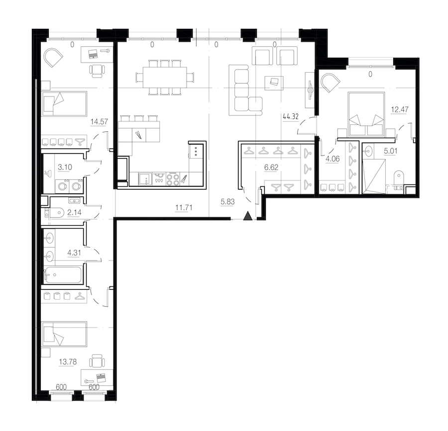 3-комнатная квартира 127.92 м², 8/9 эт., ЖК «LEGENDA Малоохтинский 68»